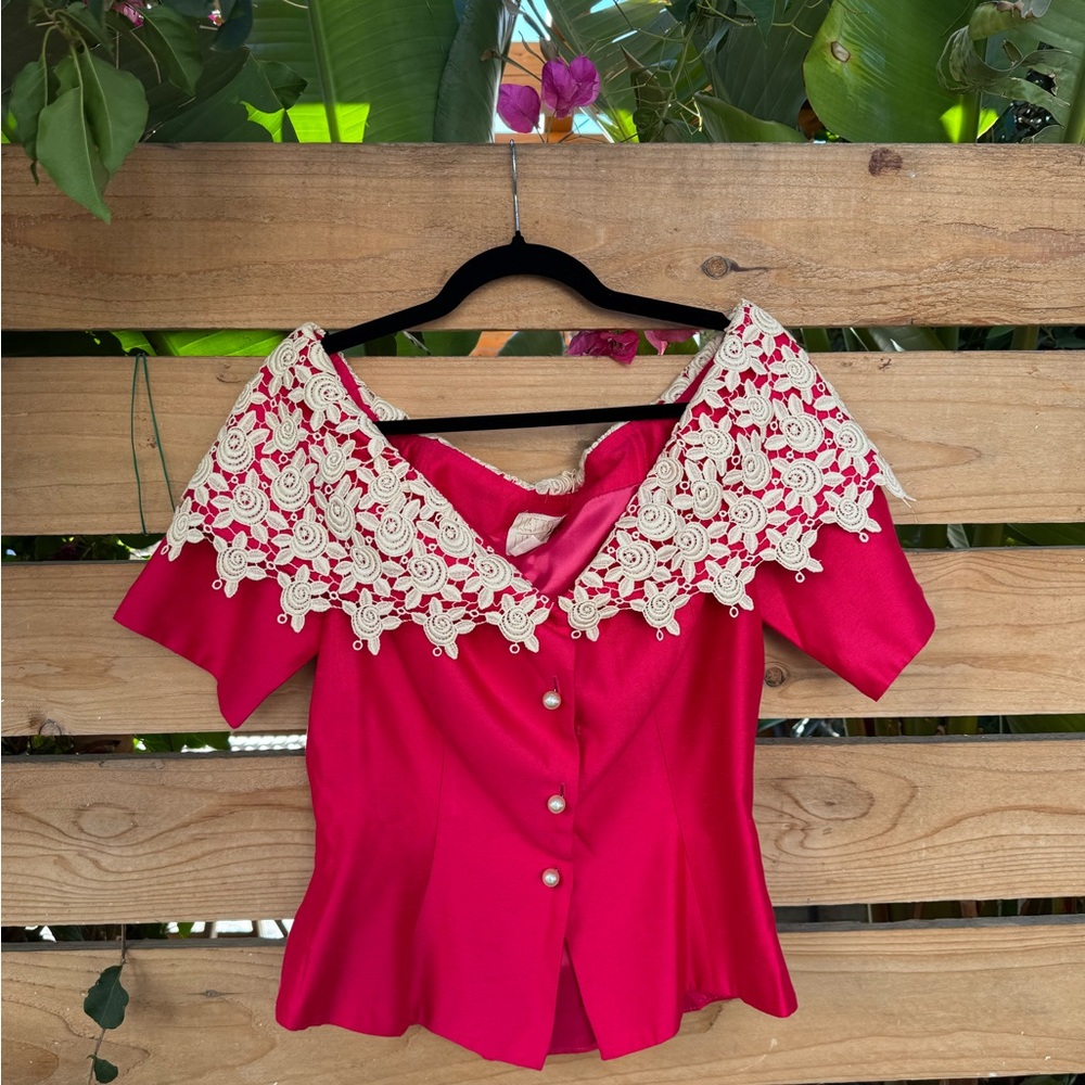 Elegant Red Lace-Trimmed Women's Top